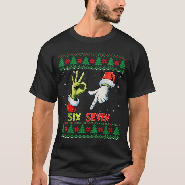 Camiseta Six Seven Skeleton Meme Christmas Ugly Sweater 67  (Frente)