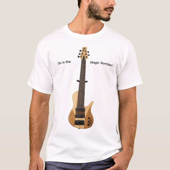 Camiseta Six Sting Bass guitar.  Six is the magic number. (Frente)