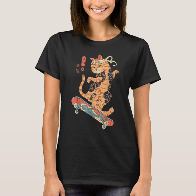 Camiseta Skatana Skate Tattooooooooon Cat Ukiyo E Japanes (Frente)