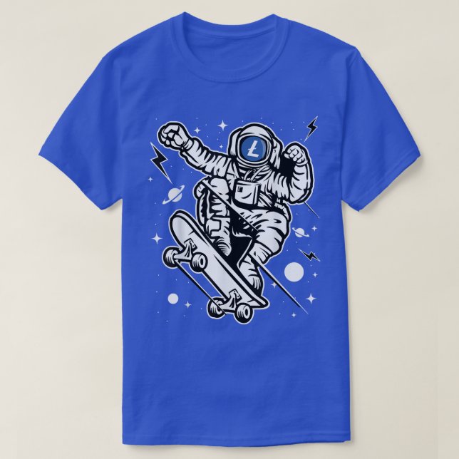 Camiseta Skate Astronauta LiteCoin LTC Moedas Para A Lua Cr (Frente do Design)