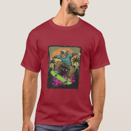 Camiseta skate de gato vintage com sol retrô