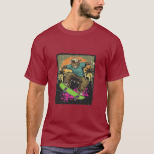 Camiseta skate de gato vintage com sol retrô