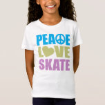 Camiseta Skate do amor da paz<br><div class="desc">Skate do amor da paz… que outros você precisam na vida? Presente perfeito para algum viciado de patinagem. Não importa se você está treinado no patinagem artística, ama ao skate de rolo, passa cada minuto livre no parque do skate em seu skate, skate de gelo na lagoa congelada em sua...</div>