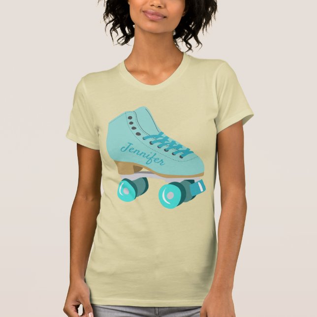 Camiseta Skate do cilindro do Quad Retro Azul Teal Personal (Frente)