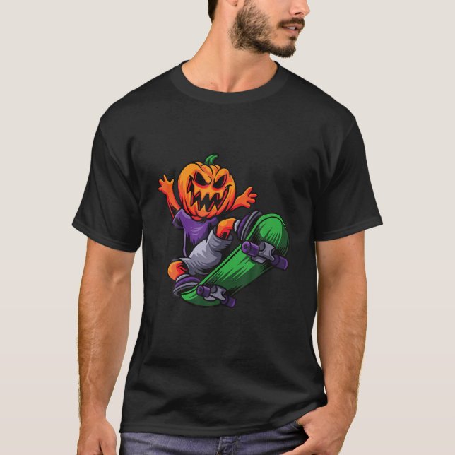 Camiseta Skate Halloween Retro Sunset Party Pumpkin (Frente)
