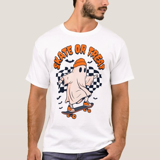 Camiseta Skate ou Tratar o Dia das Bruxas do Fantasma (Frente)