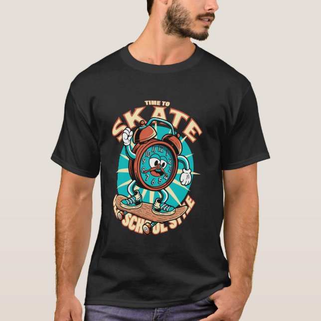 Camiseta Skate time. Skateboarding cartoon clock. (Frente)