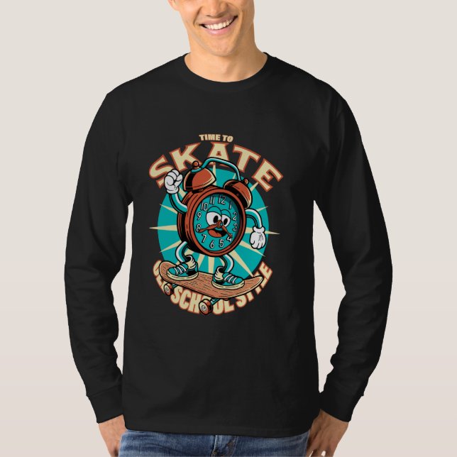 Camiseta Skate time. Skateboarding cartoon clock. (Frente)