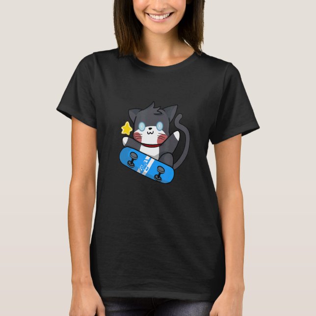 Camiseta Skateboard de Gato Negro Cinto (Frente)