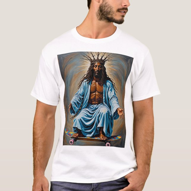 Camiseta Skateboard Jesus Engraçado Arte Religiosa Rua Urba (Frente)
