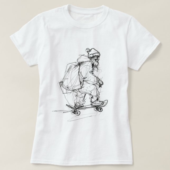 Camiseta Skateboard Santa Claus com Presentes (Frente do Design)