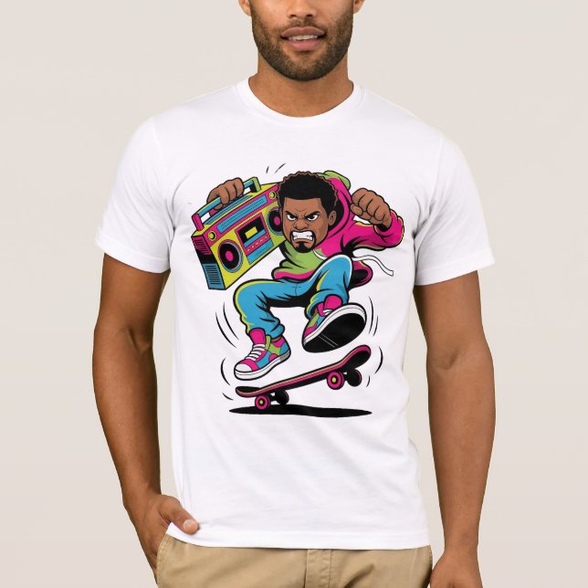 Camiseta Skateboarder de Hip Hop Retro (Frente)