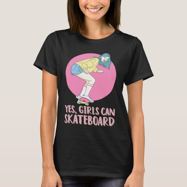 Camiseta Skateboarder Skater Girl 80s Pastel Yes Girls Can  (Frente)
