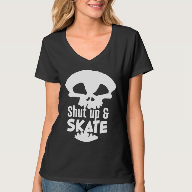 Camiseta Skateboarder Skull Shut up & Skate Rad Skaters Gra (Frente)