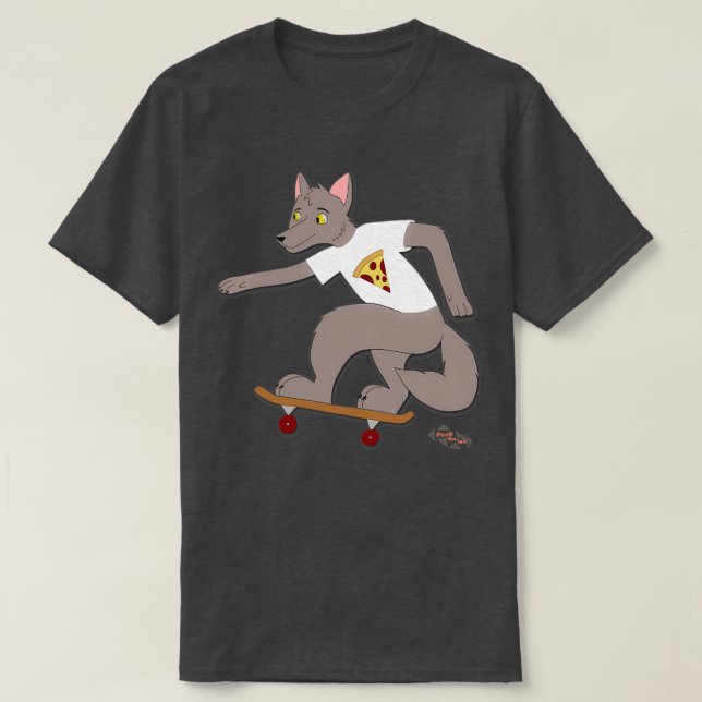 Camiseta Skateboarding Wolf With Pizza T (Frente do Design)