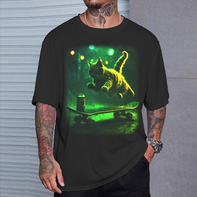 Camiseta Skater Cat Retro Graphic T-Shirt Funny Skateboard (Criador carregado)