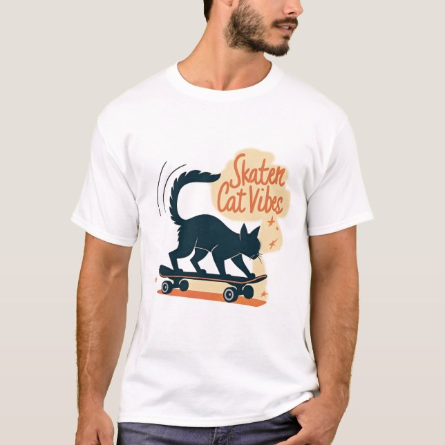 Camiseta Skater Cat Vibes Funny Feline on Skateboard (Frente)