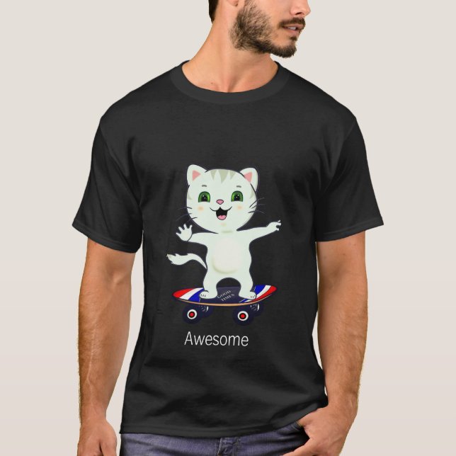 Camiseta Skater Engraçado Tabby Cat T-Shirt (Frente)