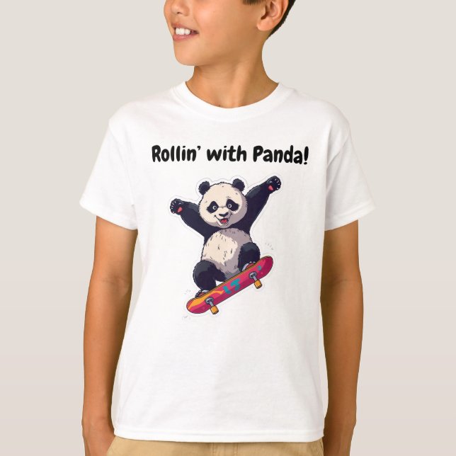 Camiseta Skater Panda Kids T-Shirt – Cartoon Tee  (Frente)