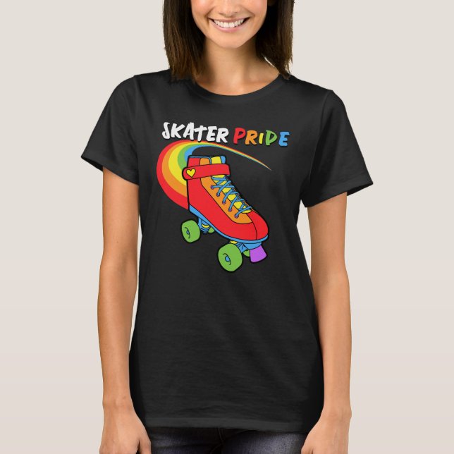 Camiseta Skater Rainbow Cartoon Roller Skate Pride T-Shirt (Frente)