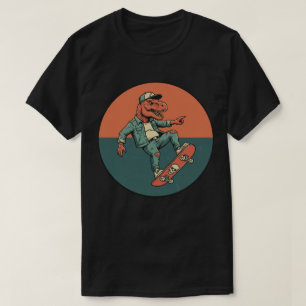 Camiseta Skater T-Rex em Jeans - Dinossauro Retro Legal