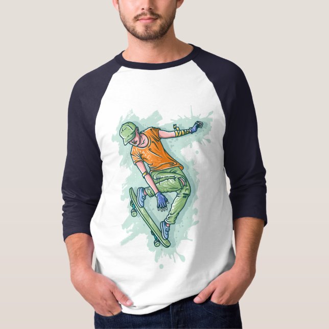 Camiseta Skater Voador Colorido, Ilustração Engraçada (Frente)