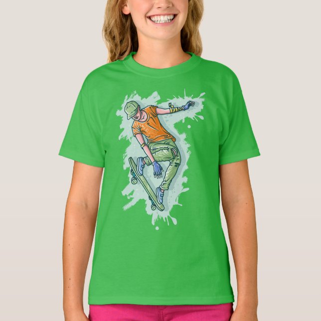 Camiseta Skater Voador Colorido, Ilustração Engraçada (Frente)