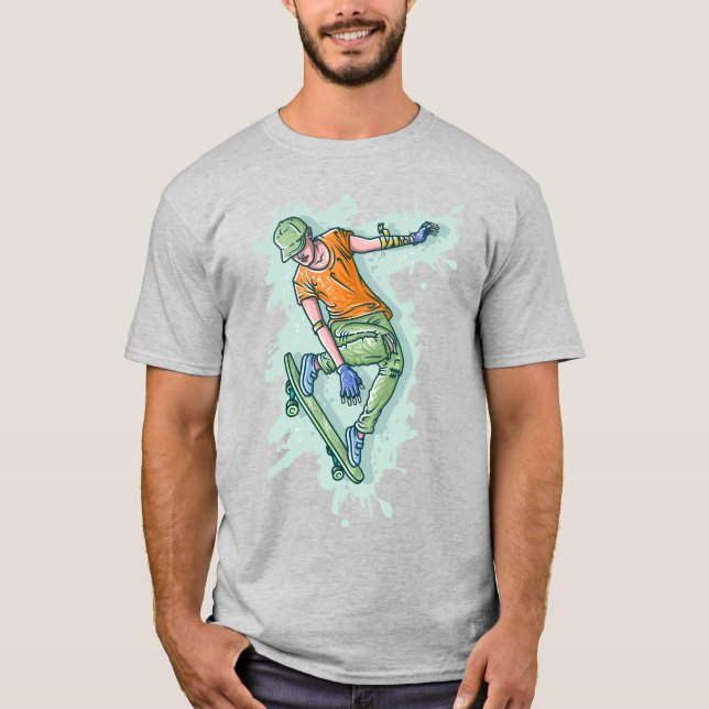 Camiseta Skater Voador Colorido, Ilustração Engraçada (Frente)