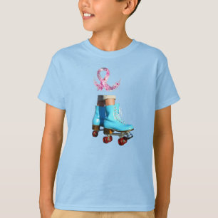 Camiseta Skates Cilindros com Fita Floral Rosa