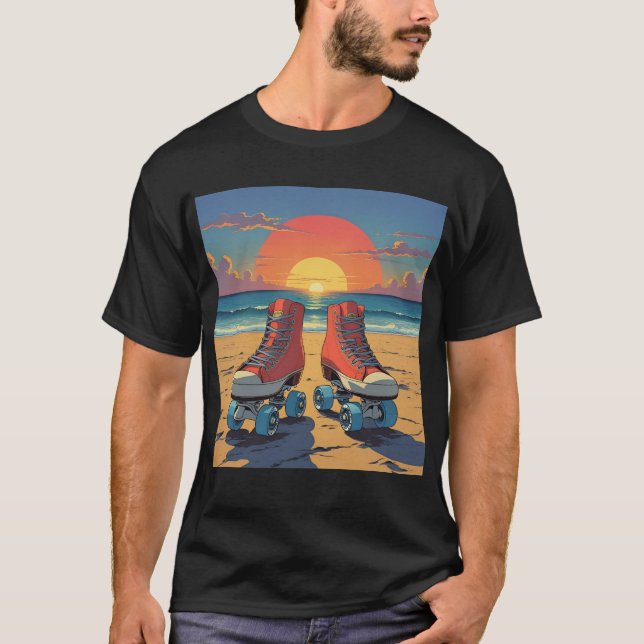 Camiseta Skates Sunset - Roller Disco Beach Tee T-Shirt (Frente)