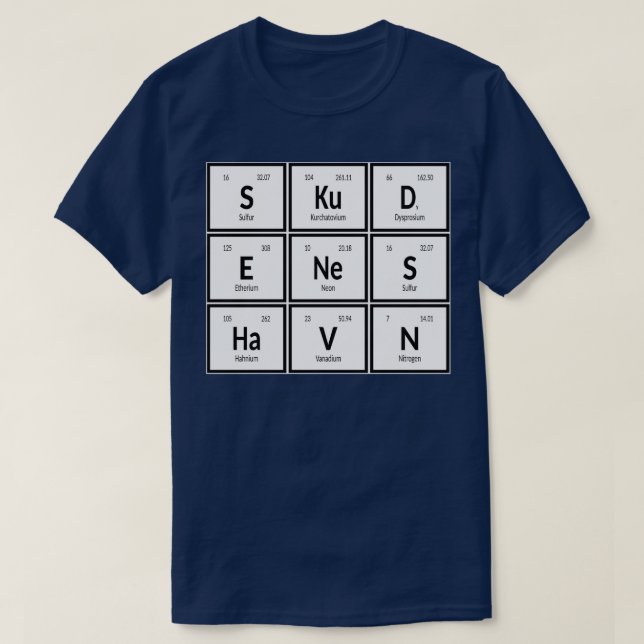 Camiseta Skcontinuar com Mesa periódica de Elementos 1 (Frente do Design)