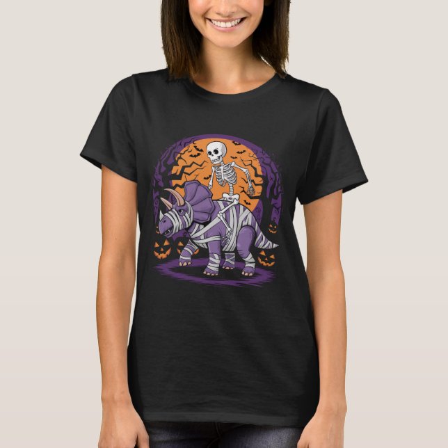 Camiseta Skeleton anda de triceratops Halloween (Frente)