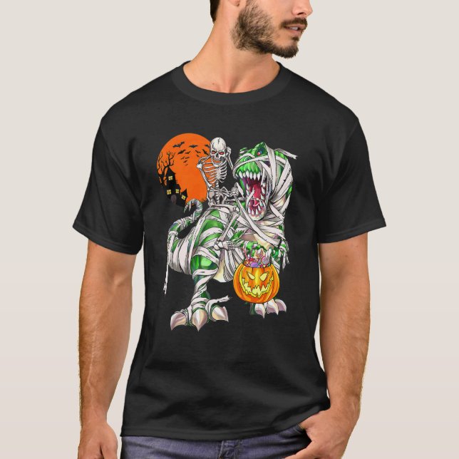 Camiseta Skeleton Andando Dinossauro Rex Assustador Lua de  (Frente)