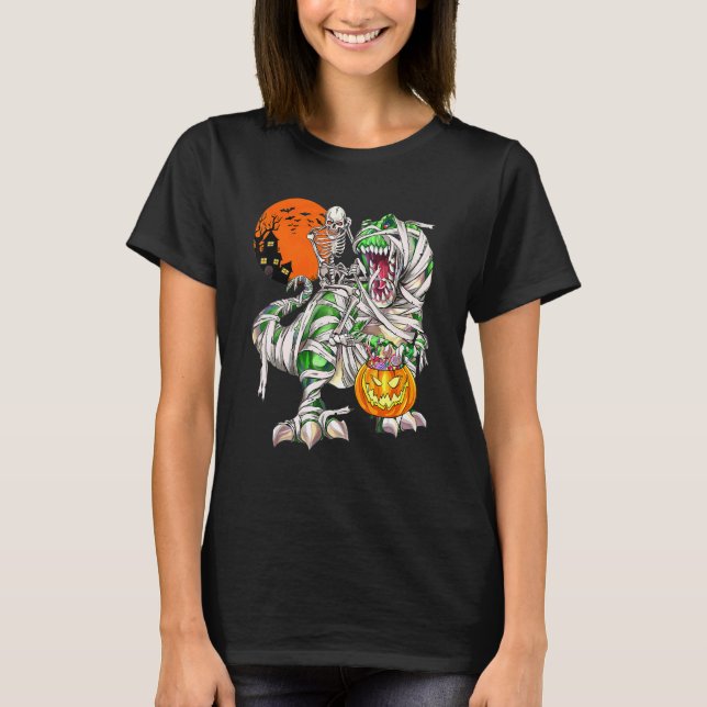 Camiseta Skeleton Andando Dinossauro Rex Assustador Lua de  (Frente)