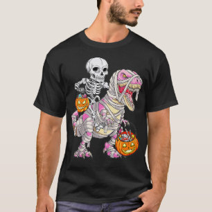 Camiseta Skeleton Andando Múmia Rosa Dinossauro T rex Hallo