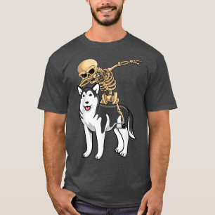Camiseta Skeleton Andando Siberian Husky Pão Preguiçoso Cus