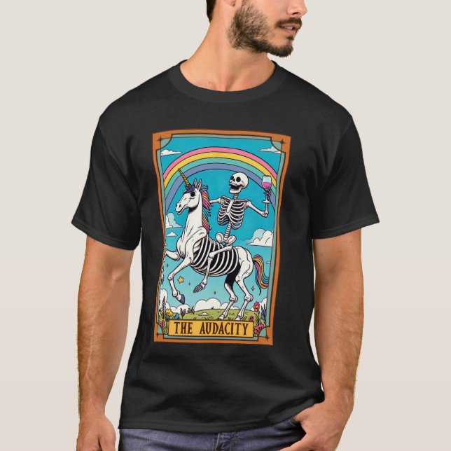 Camiseta Skeleton Andando Unicorn Sarcasm Audacidade Tarot (Frente)