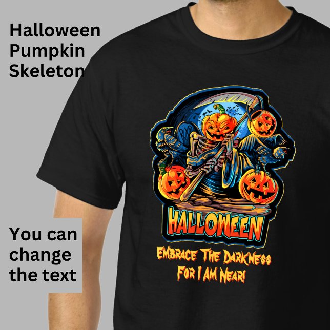 Camiseta Skeleton Angel of Death Halloween Pumpkin Crows (Criador carregado)