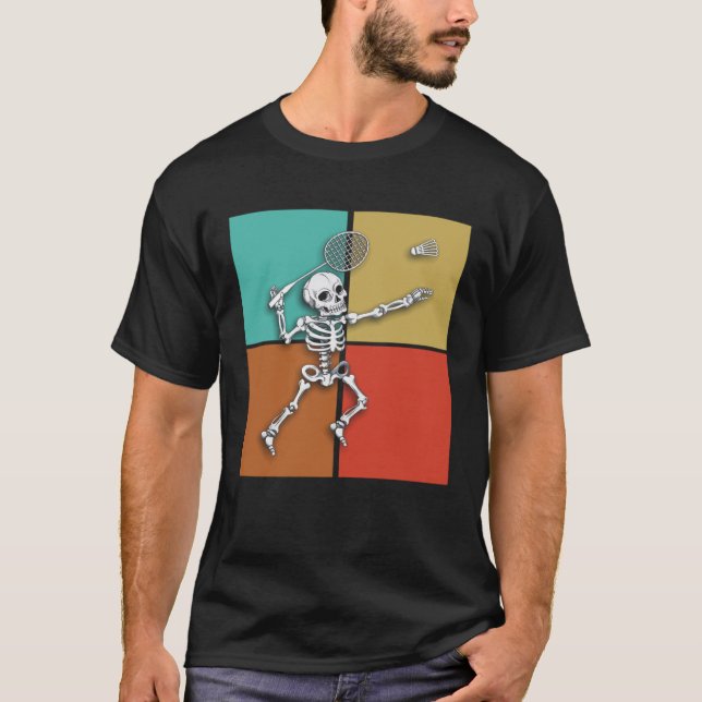 Camiseta Skeleton Badminton Halloween Smash Shuttlecock (Frente)