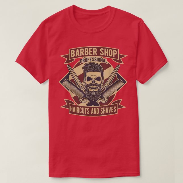 Camiseta Skeleton Barber Cortes de Cabelo e Torna Cabelo Co (Frente do Design)
