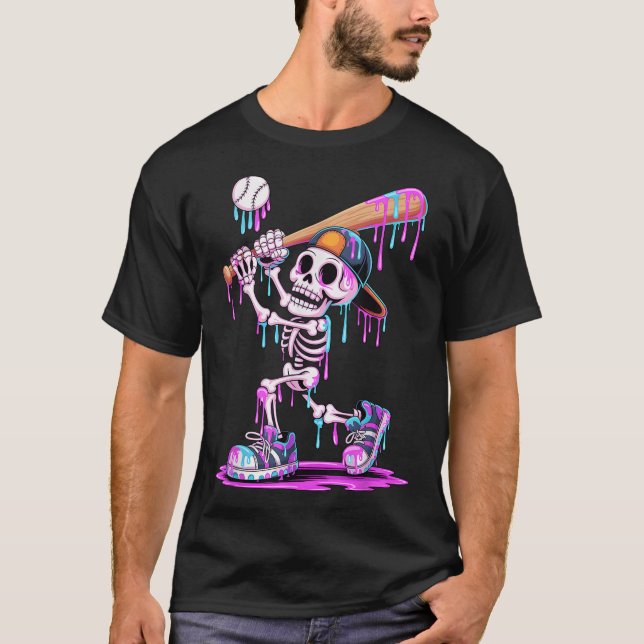 Camiseta Skeleton Baseball Driball Boys Jovens Crianças Hal (Frente)