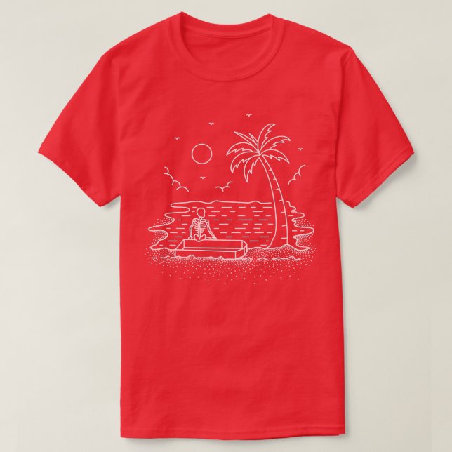 Camiseta Skeleton Beach Chill Summer Line Art  (Frente do Design)