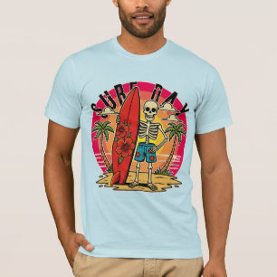 Camiseta Skeleton Beach Surf Day para Homens e Mul