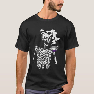 Camiseta Skeleton Bebendo Café Orgulho Asexual Caveira LGBT
