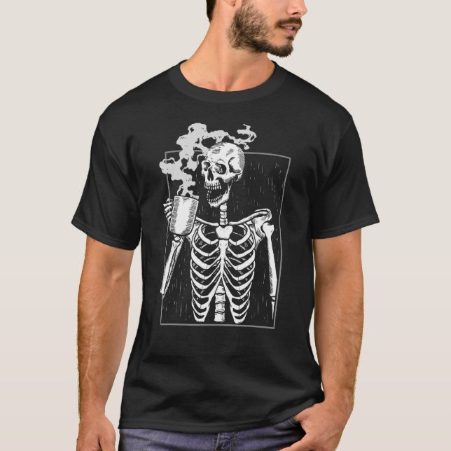Camiseta Skeleton Bebendo Cafeine Cafeine Caffee Brewer (Frente)