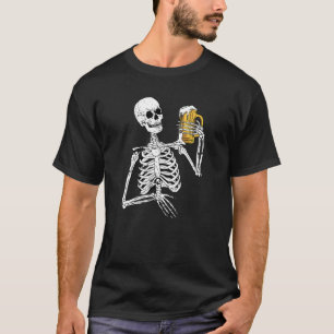 Camiseta Skeleton Bebendo preguiçoso Halloween Costume Lega
