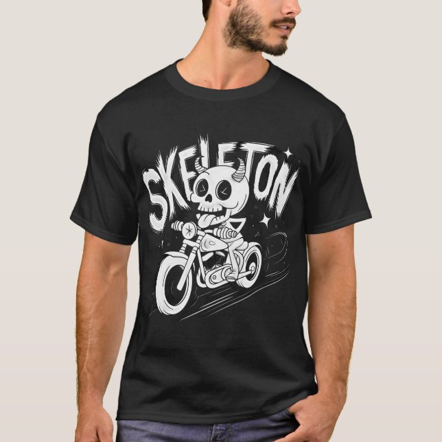 Camiseta Skeleton Bike Rider - Edgy Biker Legal (Frente)