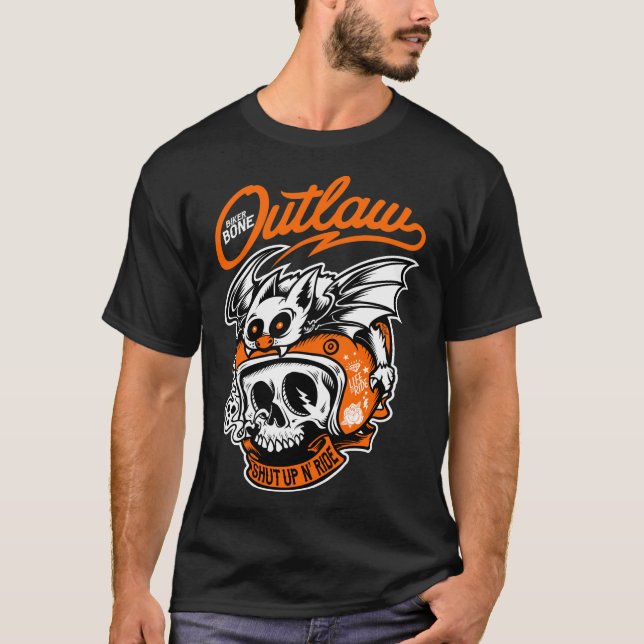 Camiseta Skeleton Biker Bone Outlaw Motocicletas T-Shirt (Frente)
