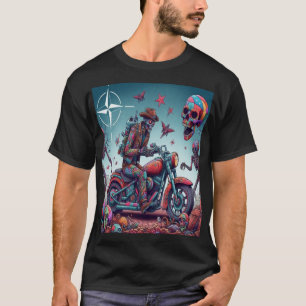 Camiseta Skeleton Biker in Surreal Psychedelic World