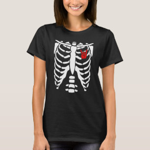 Camiseta Skeleton Bones Rib Cage Rock and Roll Sign Hallowe